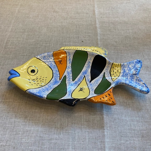 Marlene Dining Signed Hand Painted Fish Platter Dish By Marlene